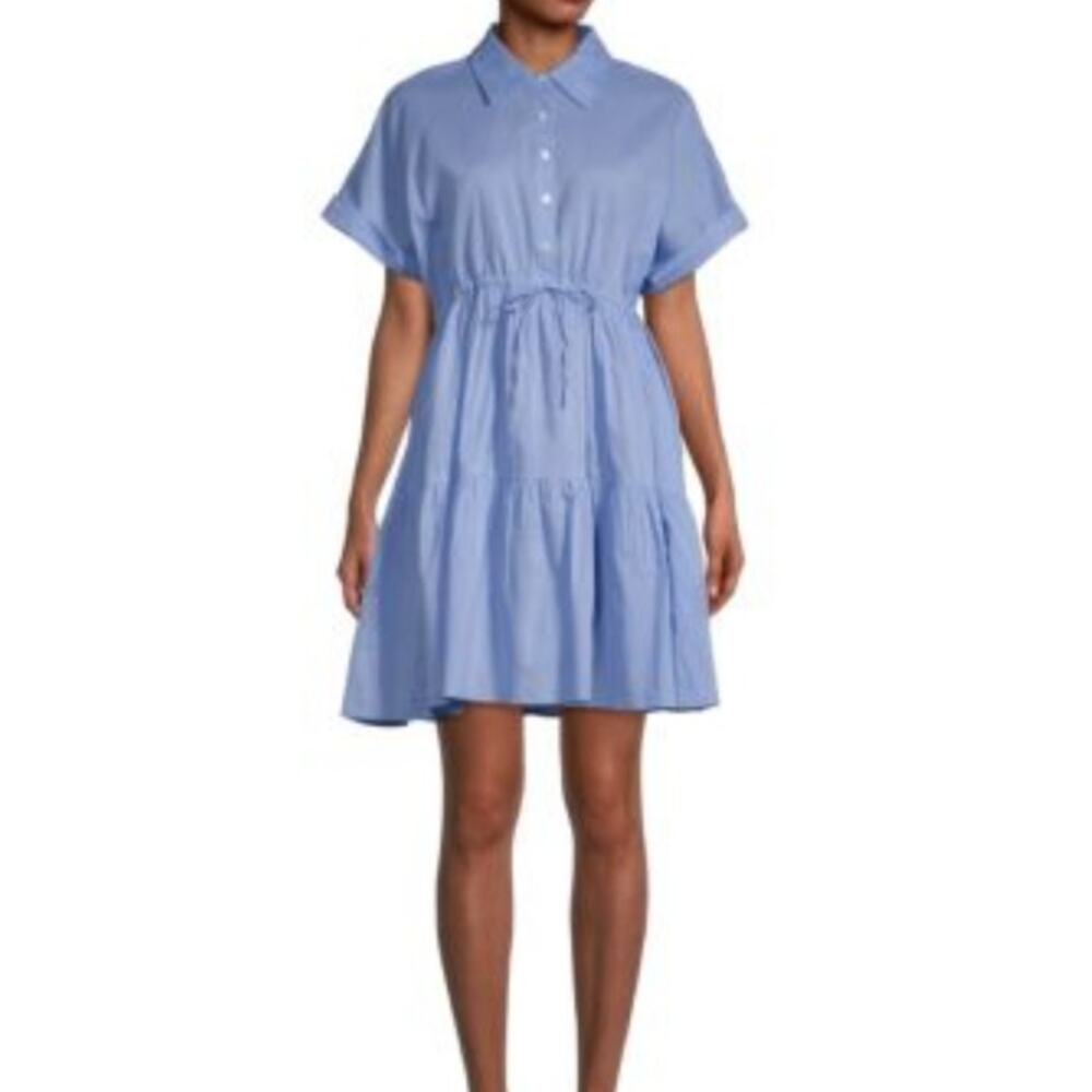 Area‎ Stars Playa Tiered Shirt Dress Powder Blue Short Sleeve Oversized Small